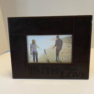 Milano Italian Brown faux leather frame 4” X 6” With Suede Back Faith Hope Love